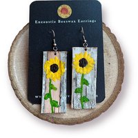 Sunflowers on Birch Encaustic Earrings