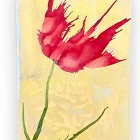 Red Floral Blank Greeting Card