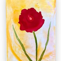 Red Floral Blank Greeting Card