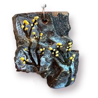 Vining Yellow Abstract Flower Encaustic Earrings