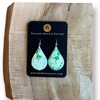 Leaf Monoprint Teardrop Shaped Encaustic Earrings