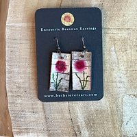 Abstract Pink Flower Encaustic Earrings
