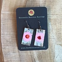 Abstract Pink Daisy Encaustic Earrings