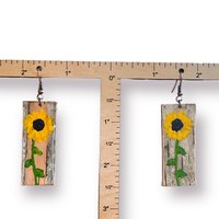 Sunflowers on Birch Encaustic Earrings