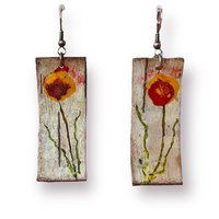 Abstract Orange & Red Flowers on Birch Bark