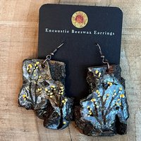 Vining Yellow Abstract Flower Encaustic Earrings