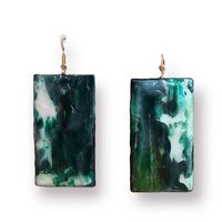 Green Abstract Encaustic Earrings