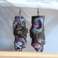 Blue, Purple, Cream Live Edge Encaustic Earrings