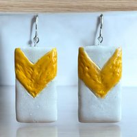 Orange Chevron Encaustic Earrings
