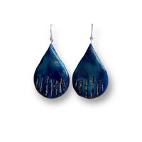 Blue and Gold Teardrop Shaped Encaustic Earrings