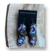 Blue, Purple, Cream Live Edge Encaustic Earrings