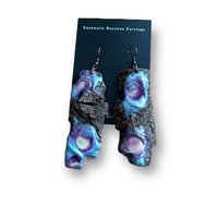 Blue, Purple, Cream Live Edge Encaustic Earrings