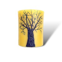 Beeswax Candle with a Blue Encaustic Tree