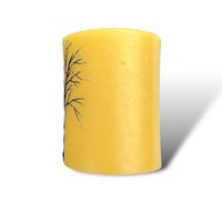 Beeswax Candle with a Blue Encaustic Tree