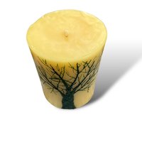 Beeswax Candle with a Dark Green Encaustic Tree