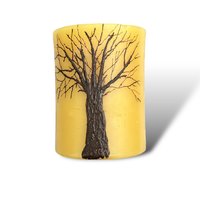 Beeswax Candle with a Brown Encaustic Tree