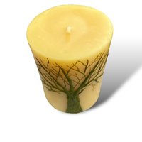 Beeswax Candle with a Light Green Encaustic Tree