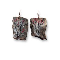 Vining Red Abstract Floral Encaustic Earrings