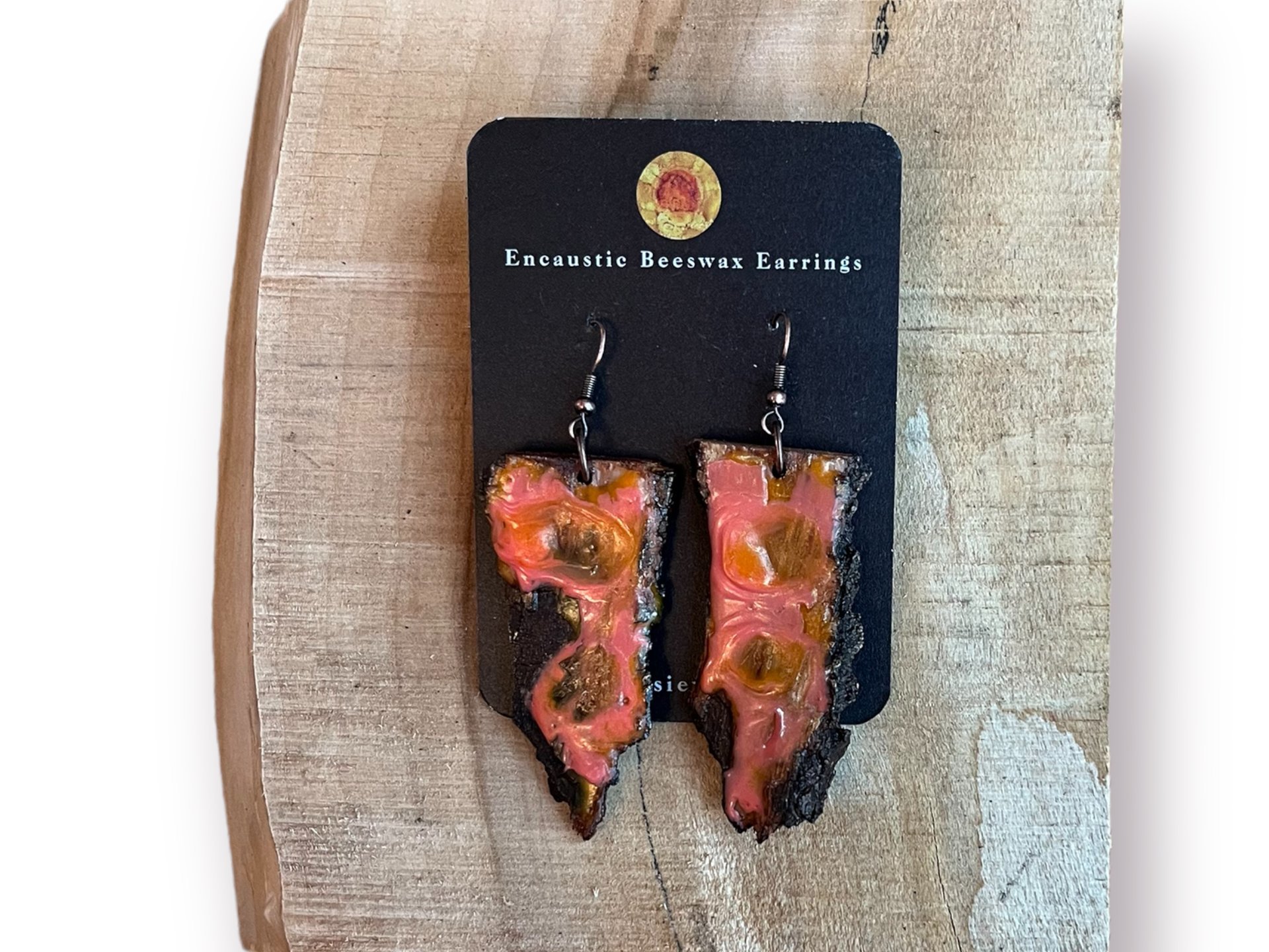 Pink & Orange Abstract Encaustic Earrings