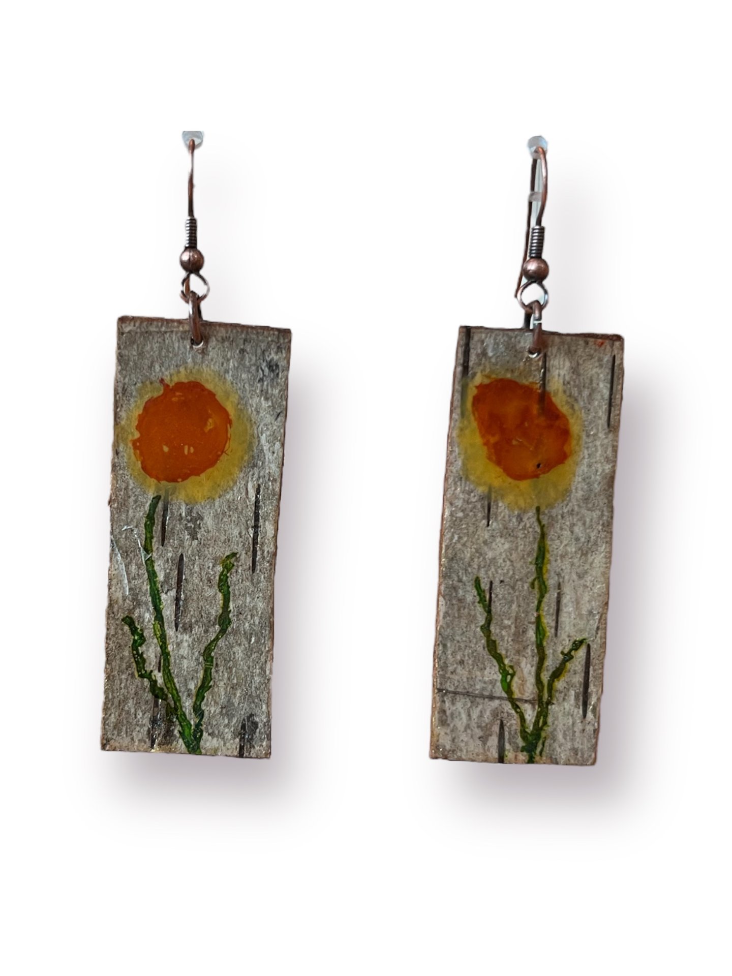 Abstract Yellow & Orange Flowers on Birch Bark