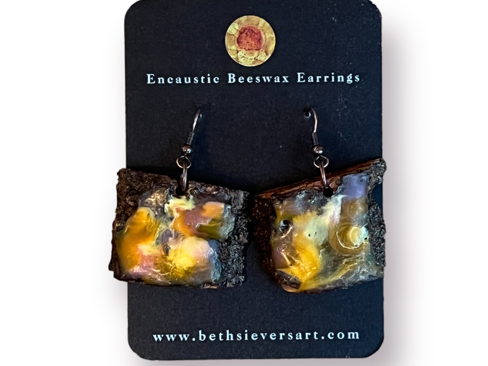 Abstract Yellow Encaustic Earrings