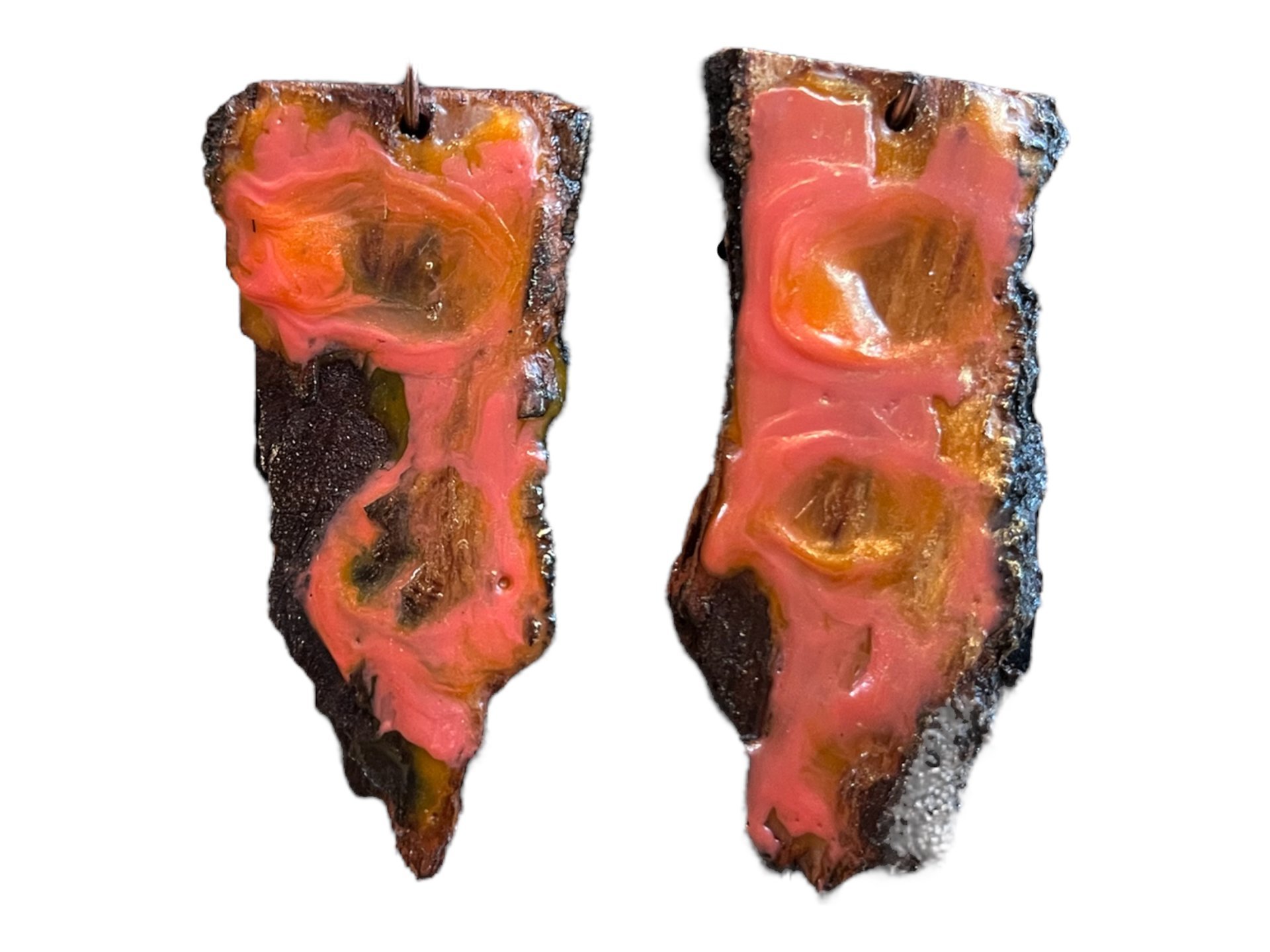 Pink & Orange Abstract Encaustic Earrings