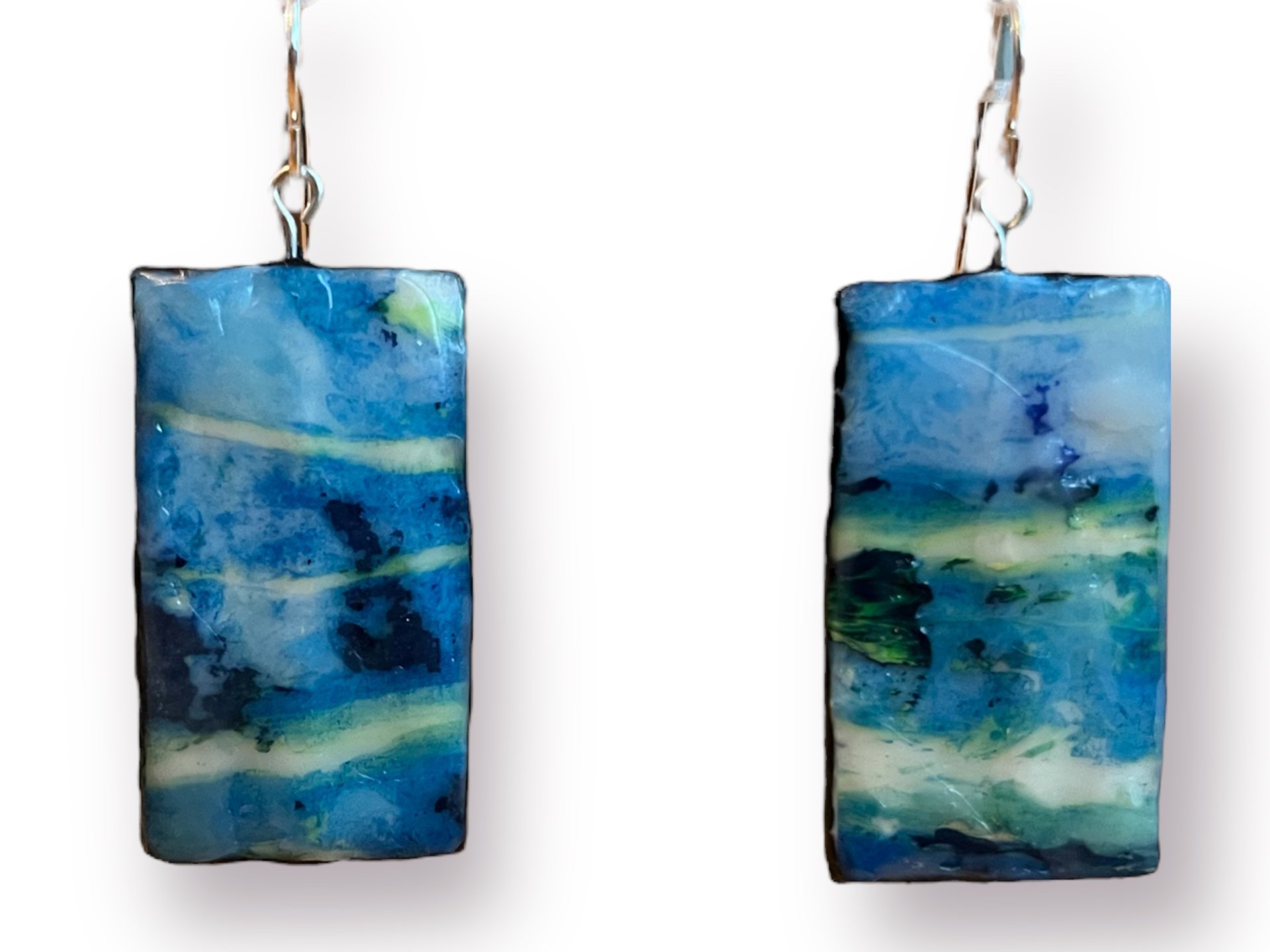 Blue Stripes Encaustic Earrings