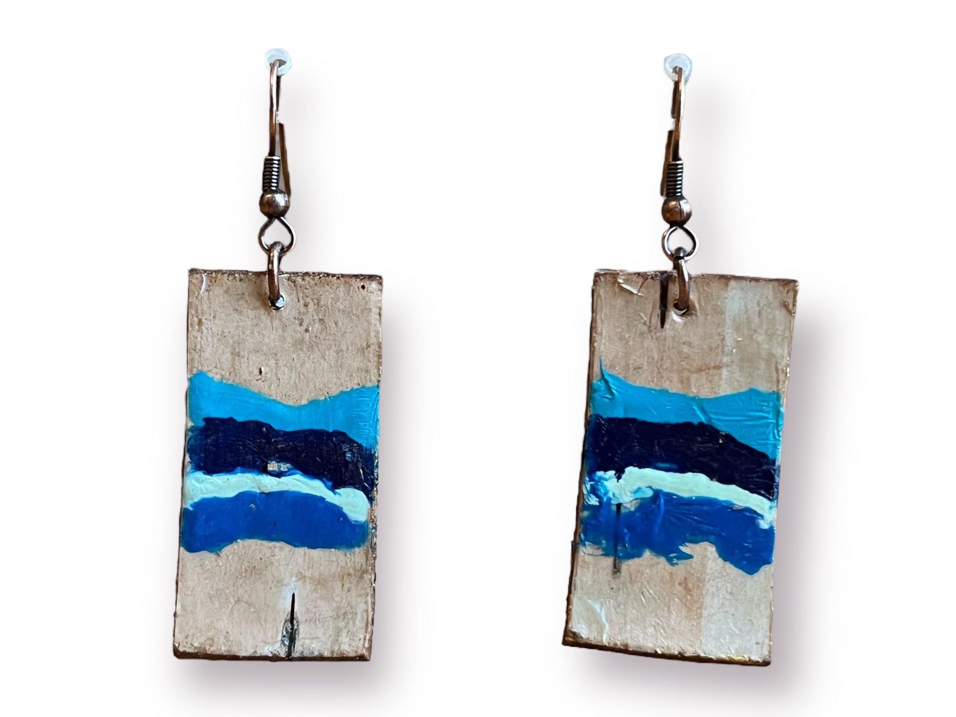 Abstract Blue Encaustic Earrings