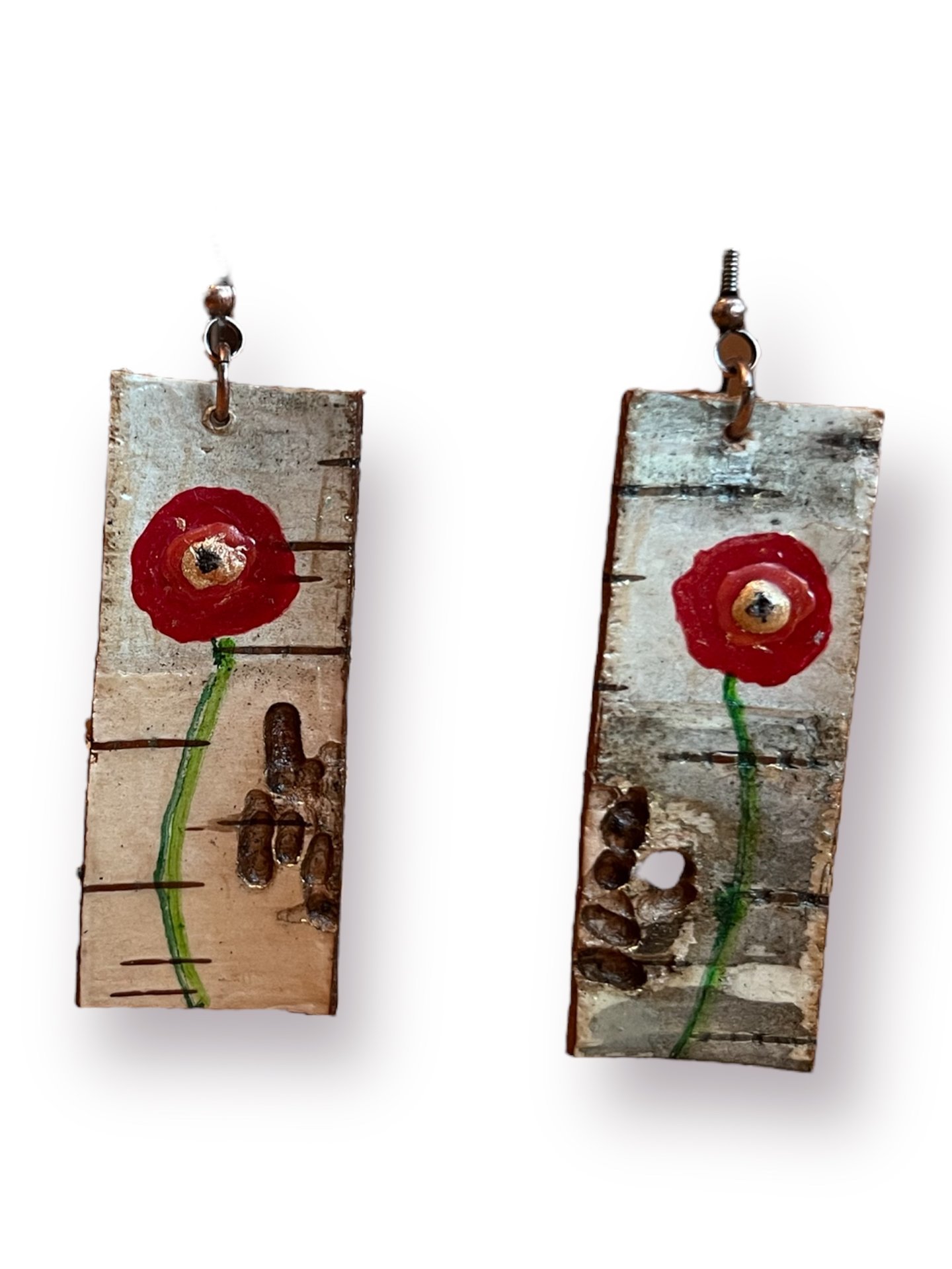 Abstract Poppies on Birch bark