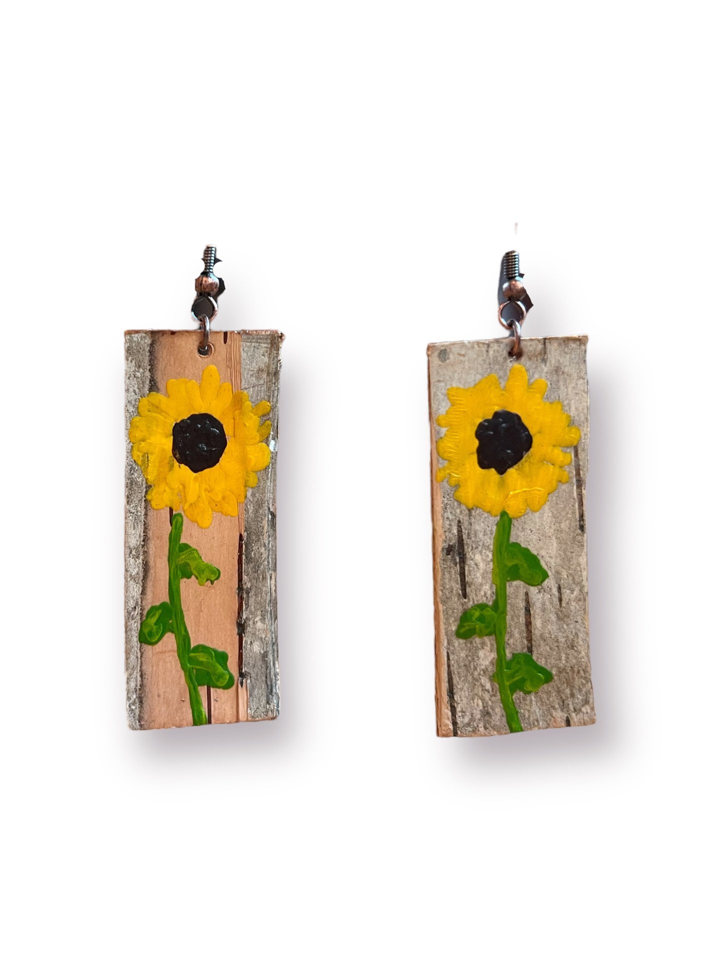 Sunflowers on Birch Encaustic Earrings