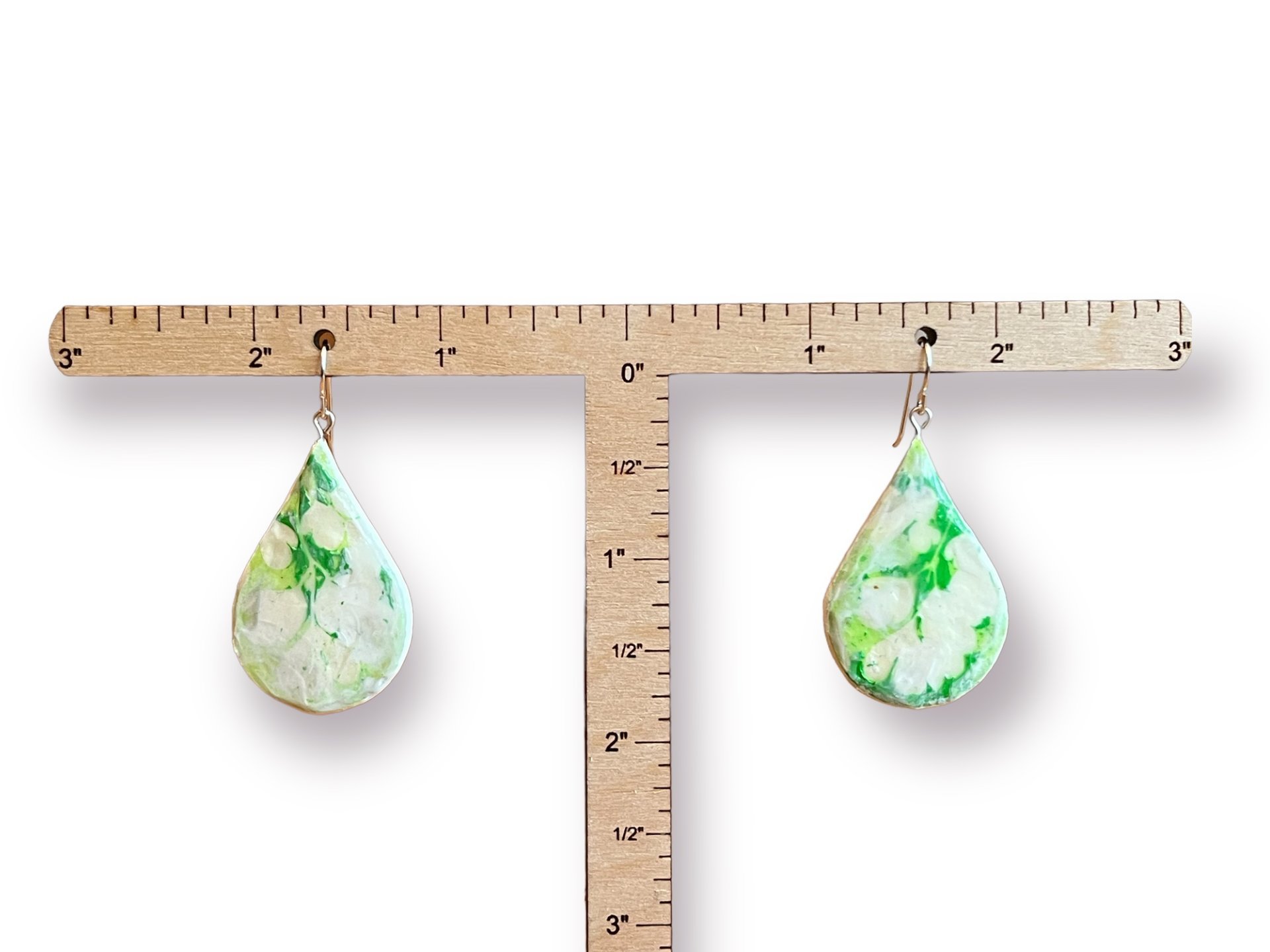 Leaf Monoprint Teardrop Shaped Encaustic Earrings