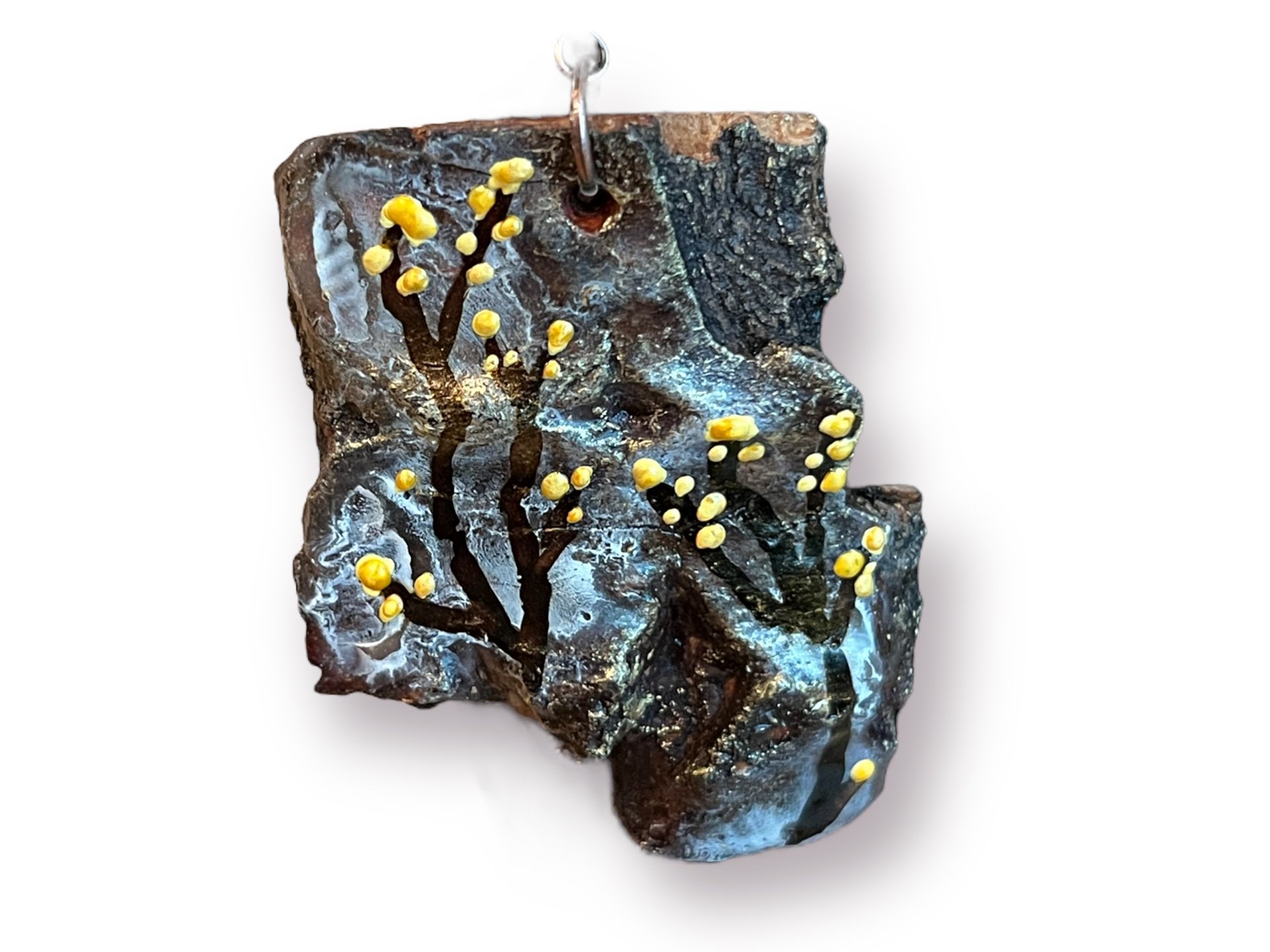 Vining Yellow Abstract Flower Encaustic Earrings