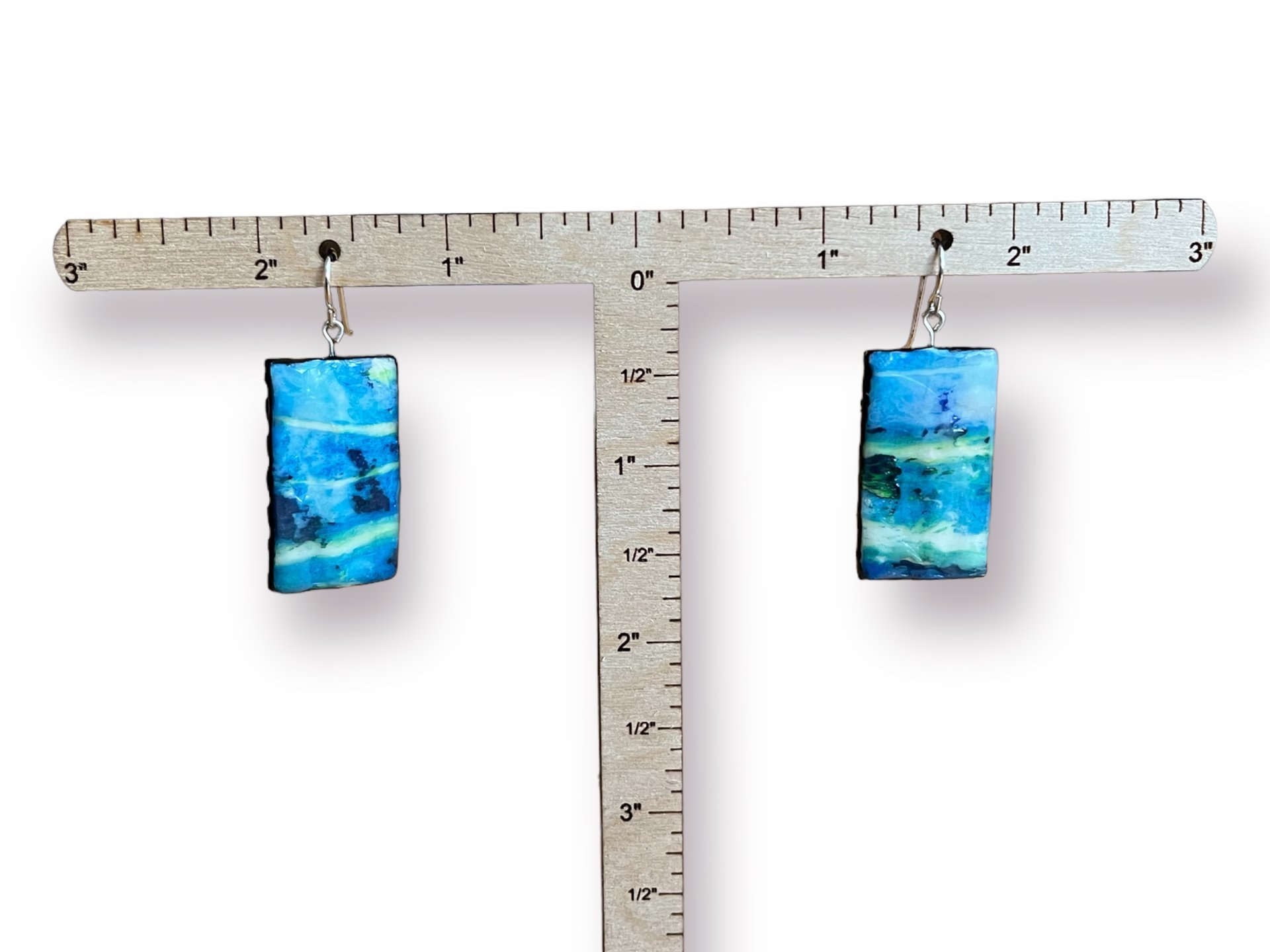 Blue Stripes Encaustic Earrings