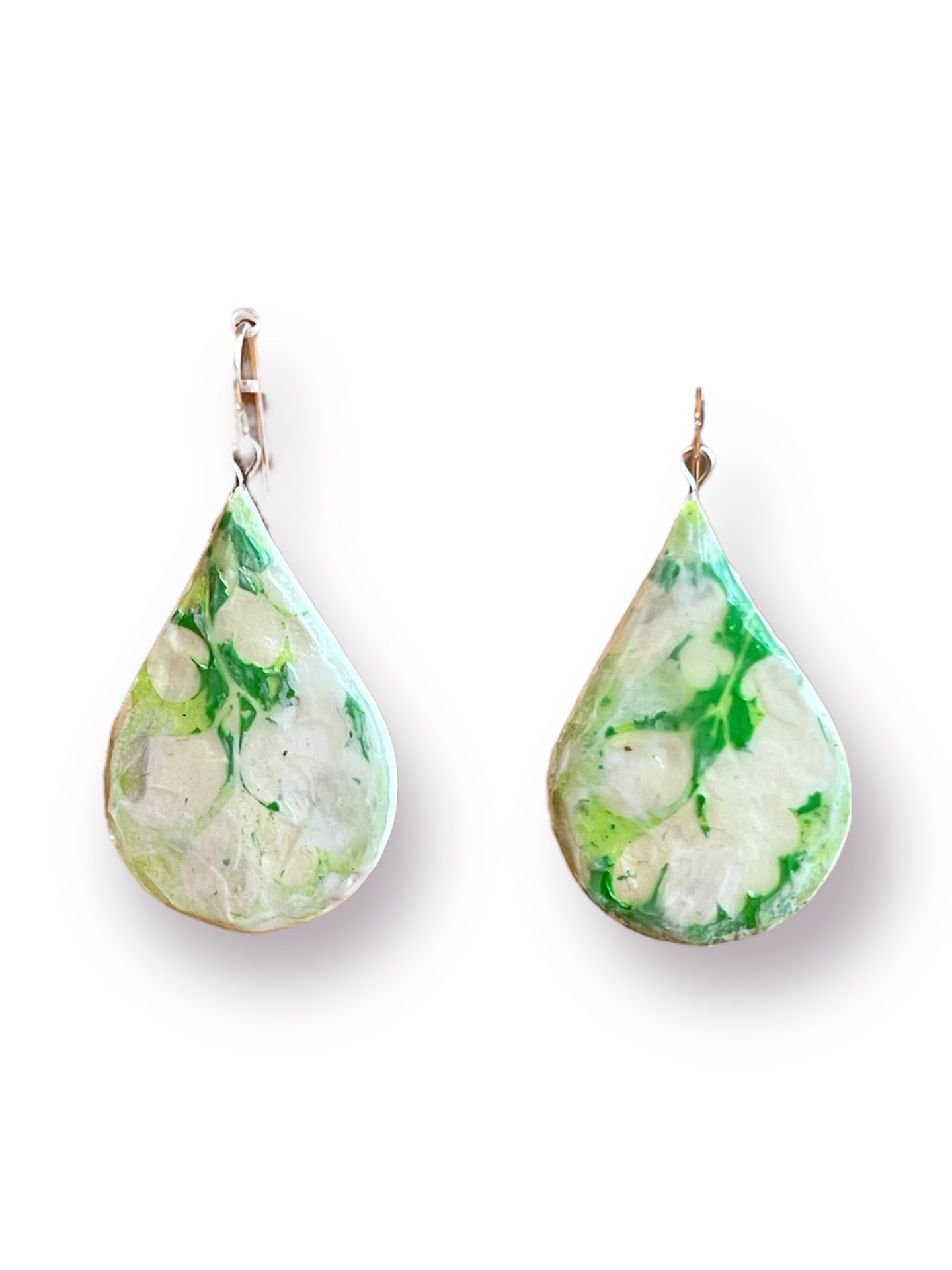 Leaf Monoprint Teardrop Shaped Encaustic Earrings