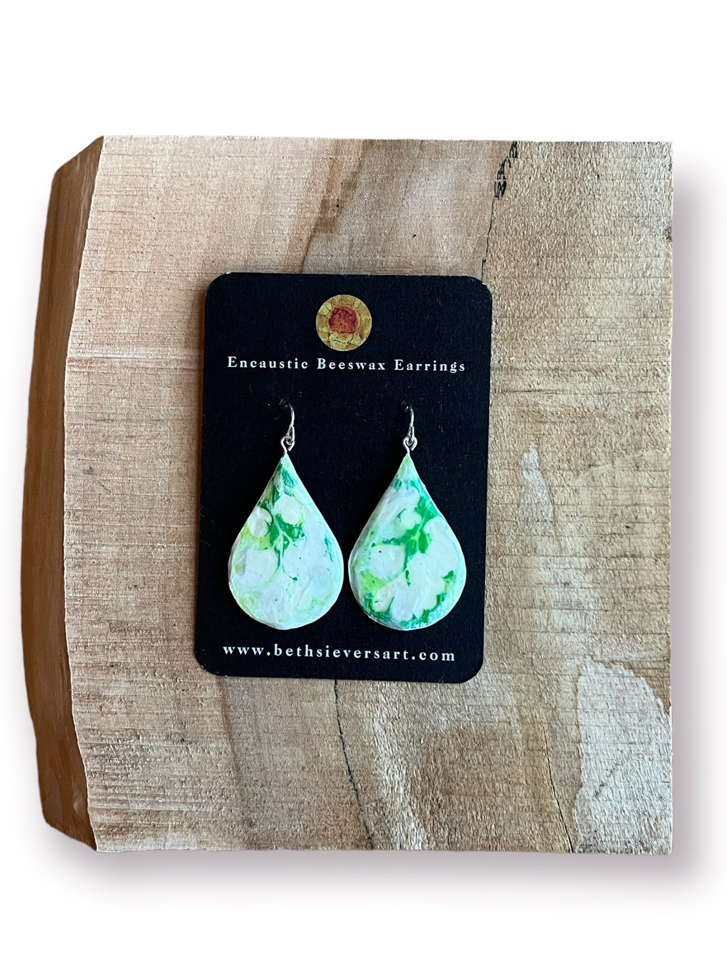 Leaf Monoprint Teardrop Shaped Encaustic Earrings