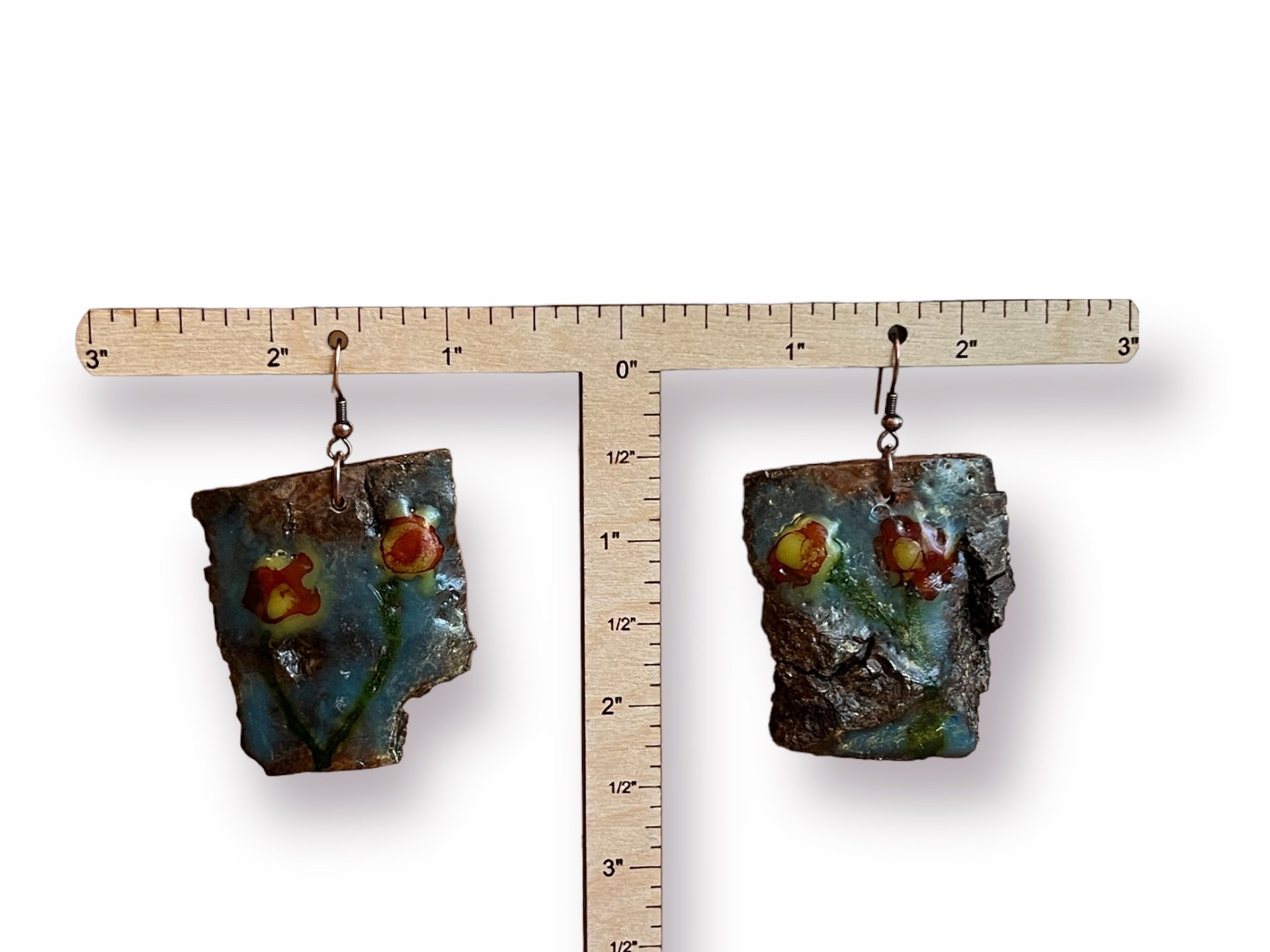Four Abstract Flowers Encaustic Earrings