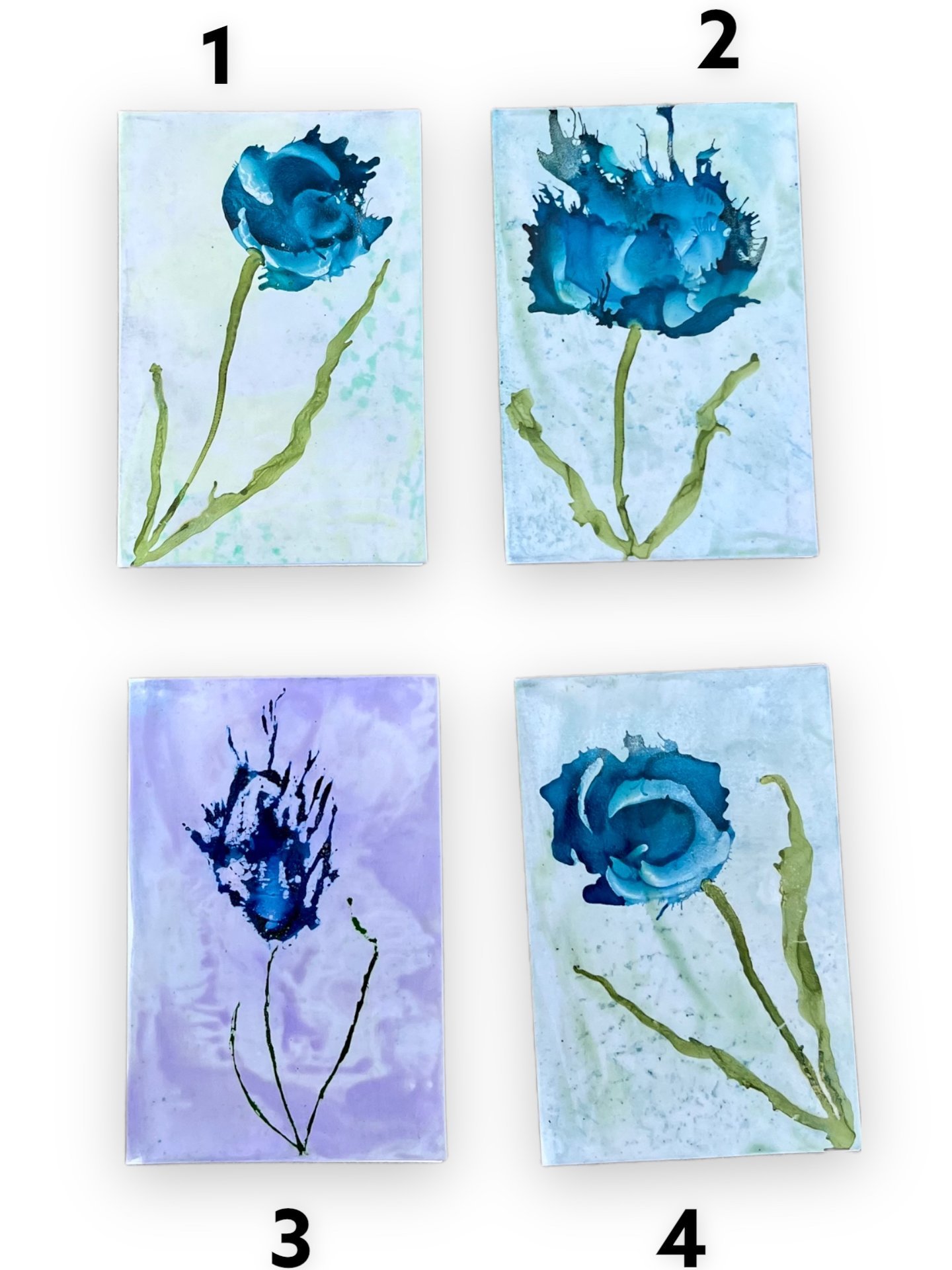 Blue Floral Blank Greeting Cards