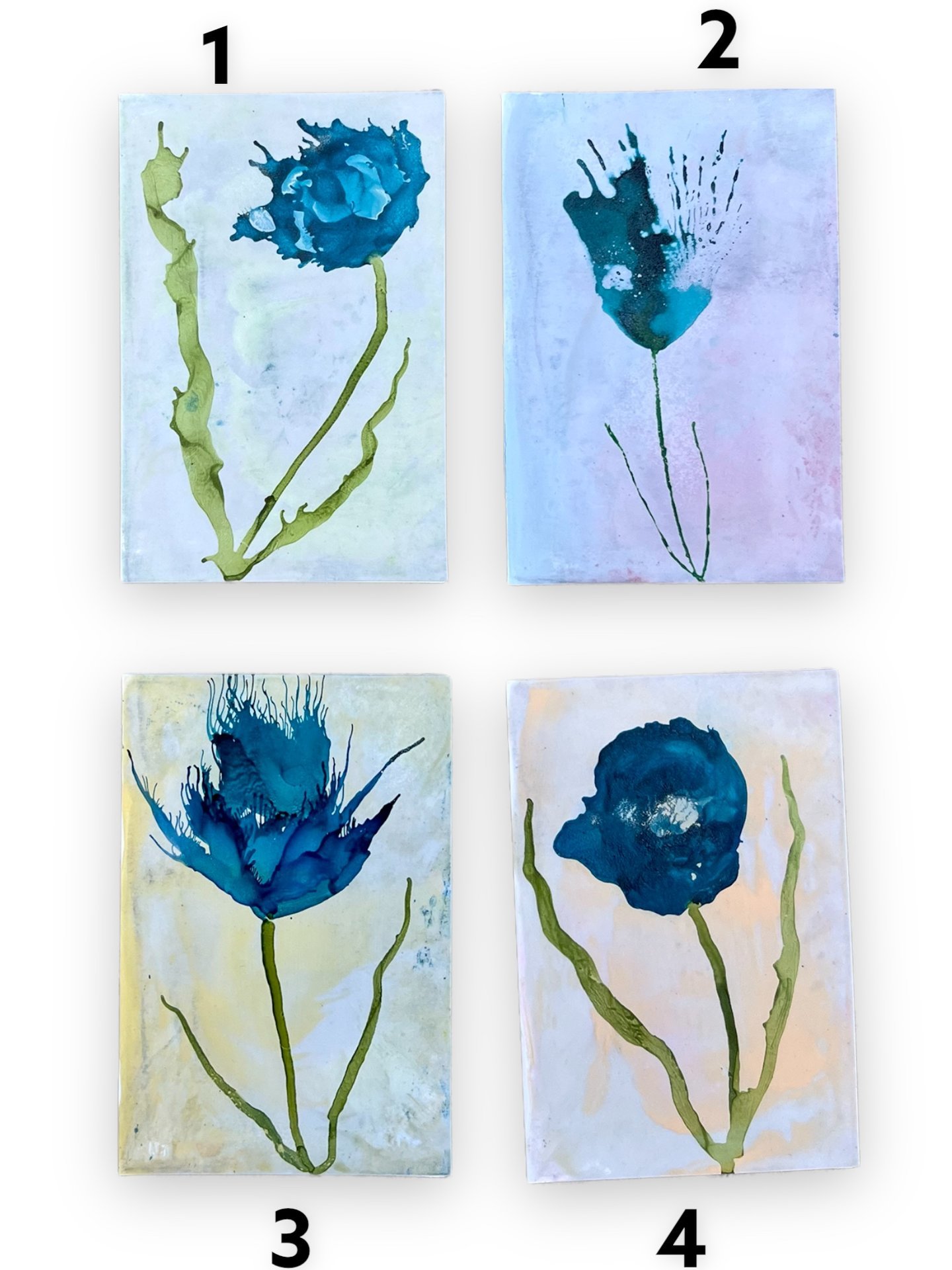 Blue Floral Blank Greeting Cards