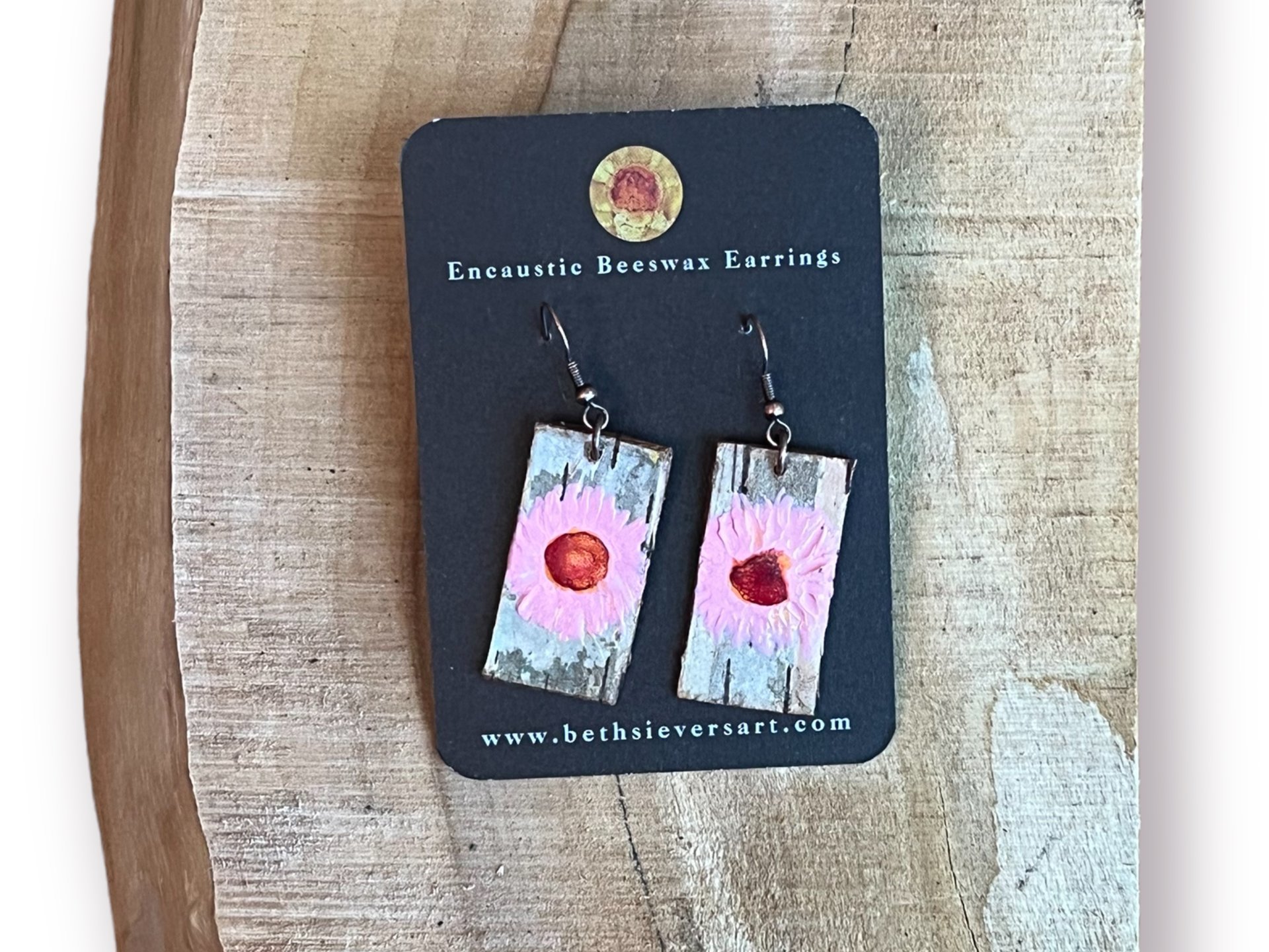 Abstract Pink Daisy Encaustic Earrings