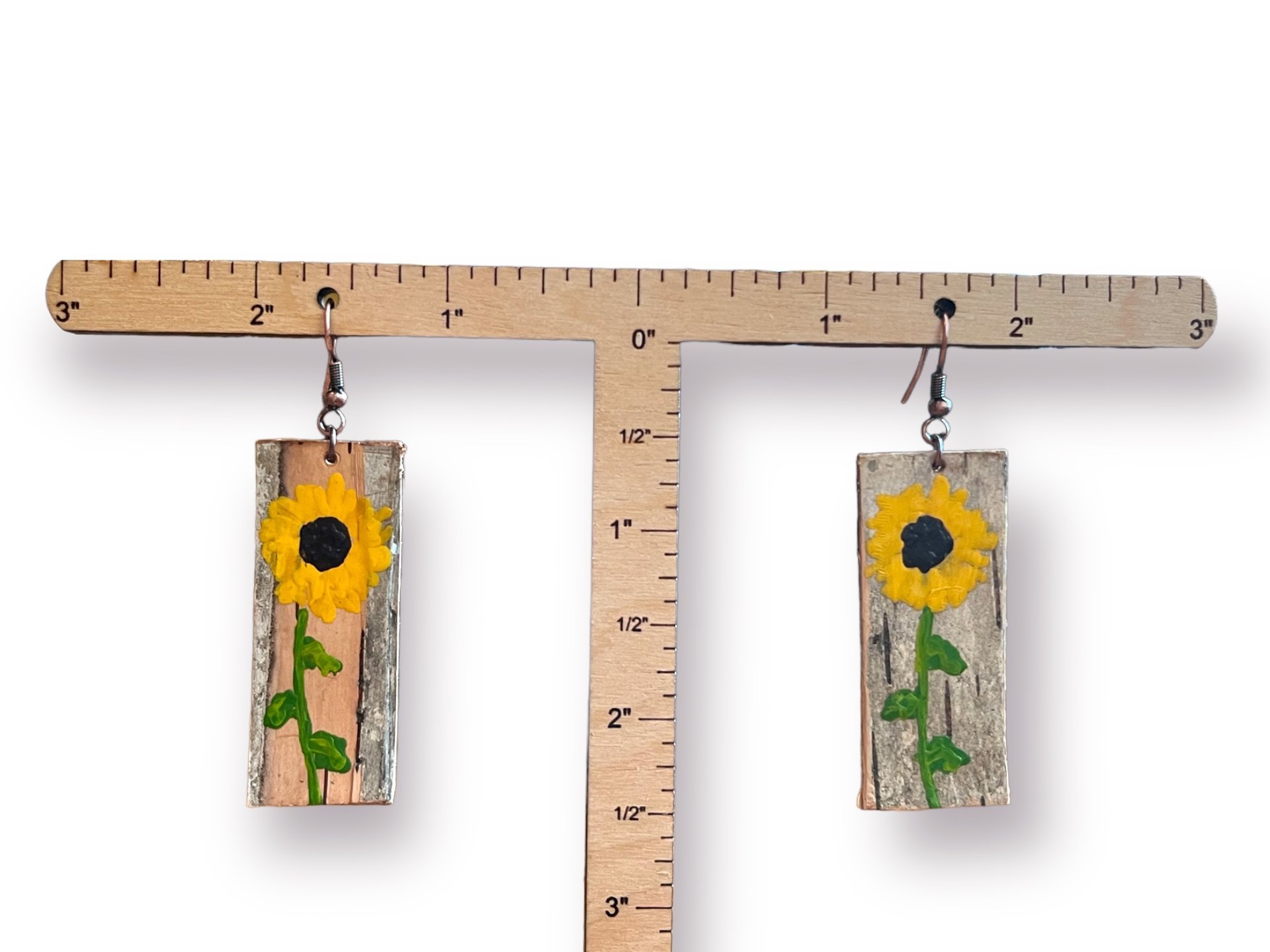 Sunflowers on Birch Encaustic Earrings