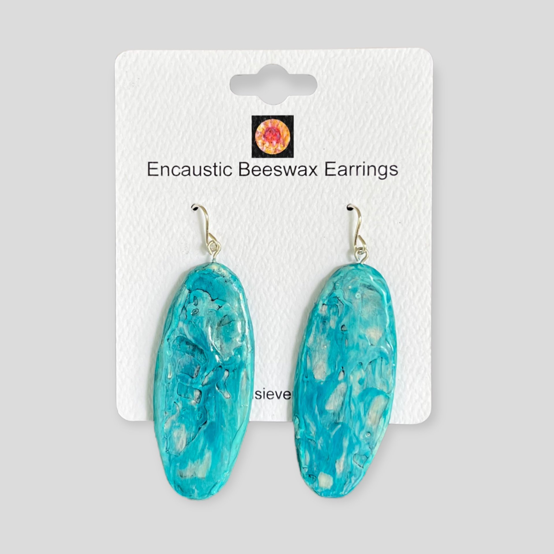 Abstract Aqua Encaustic Earrings 