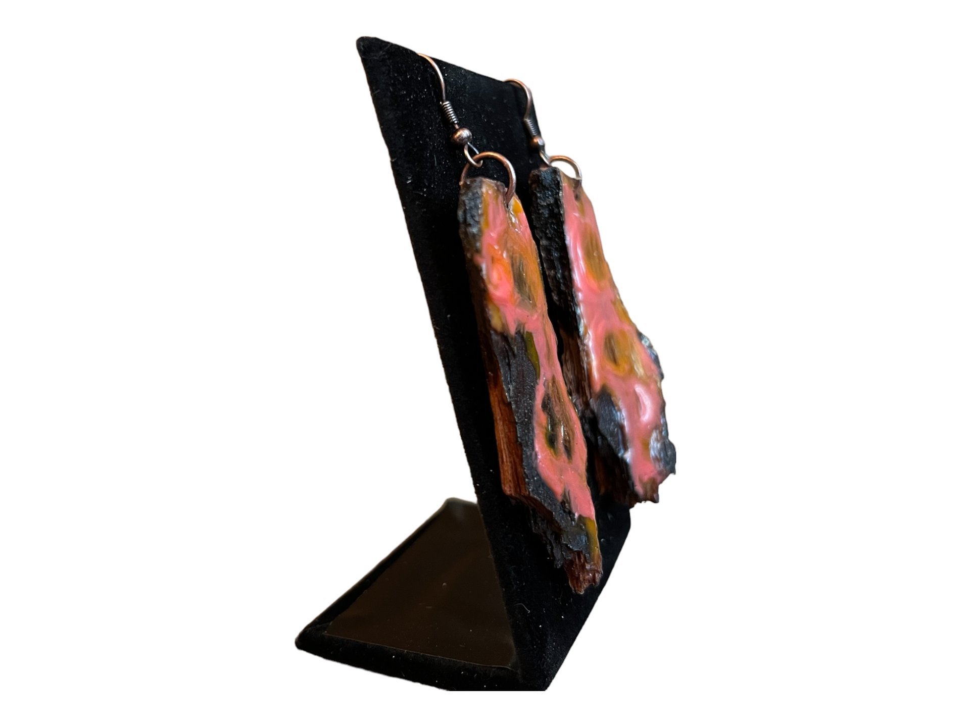 Pink & Orange Abstract Encaustic Earrings