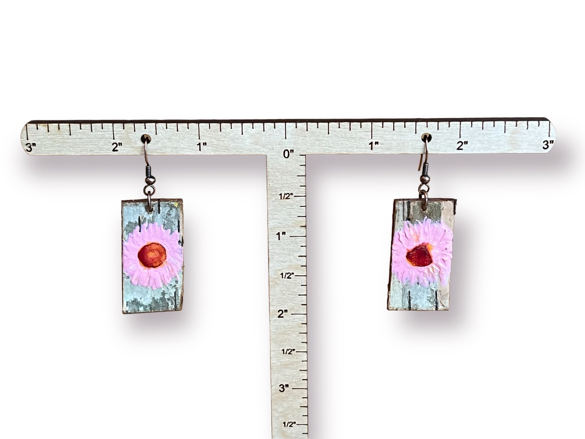 Abstract Pink Daisy Encaustic Earrings