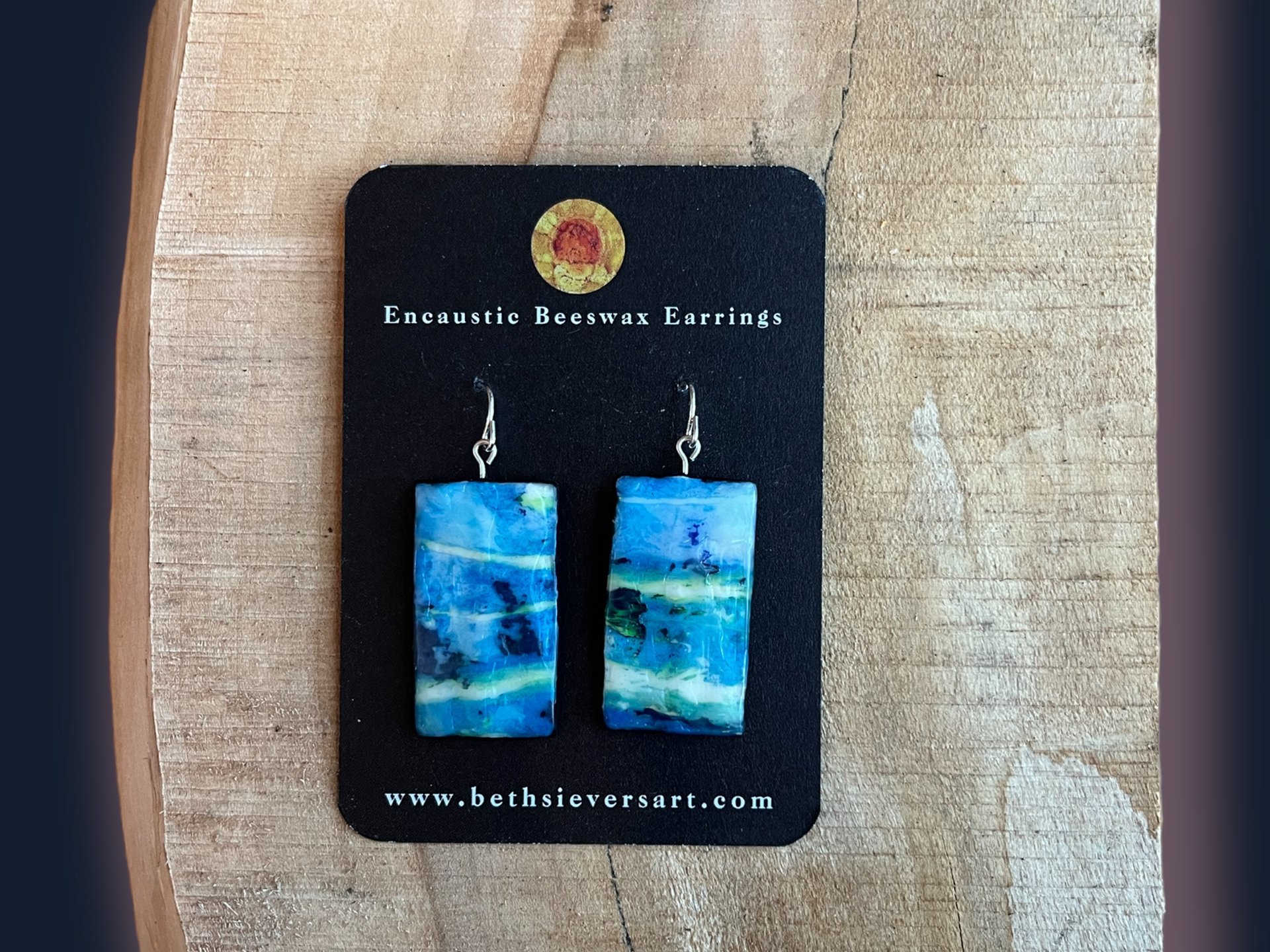 Blue Stripes Encaustic Earrings