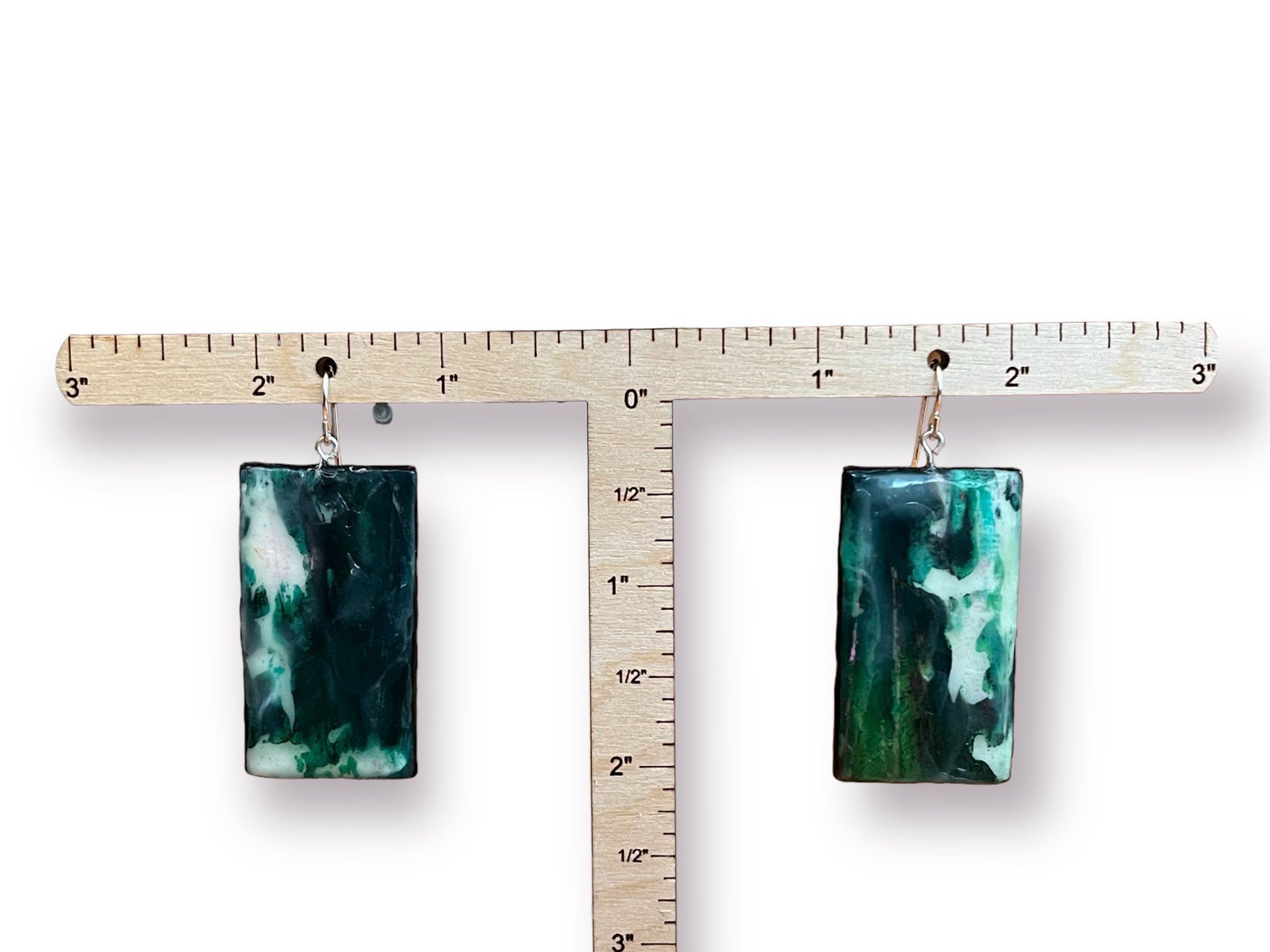 Green Abstract Encaustic Earrings