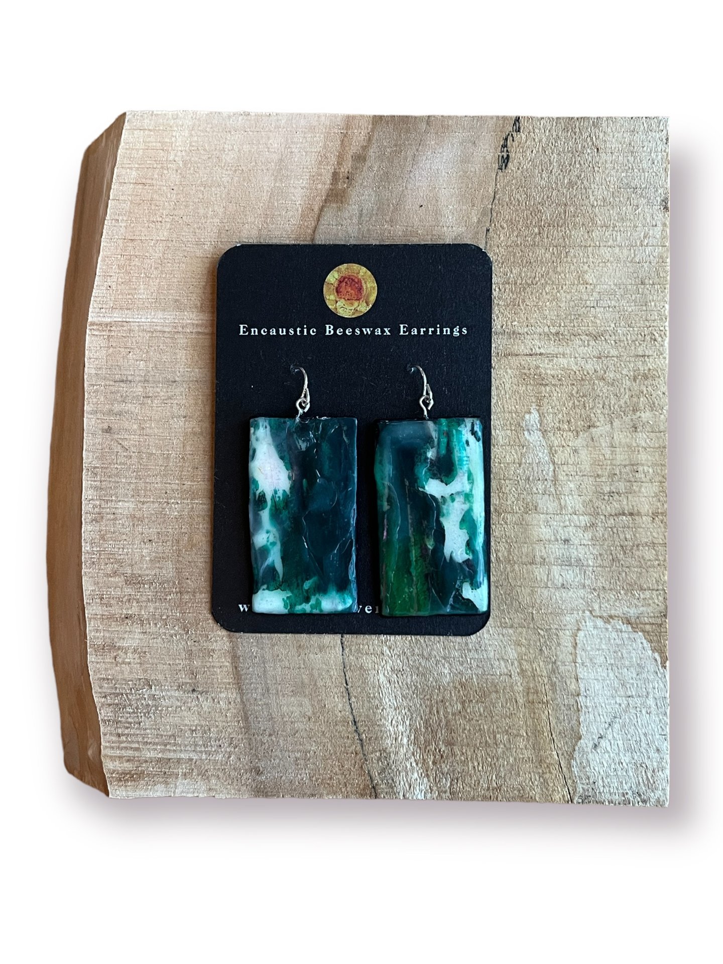 Green Abstract Encaustic Earrings