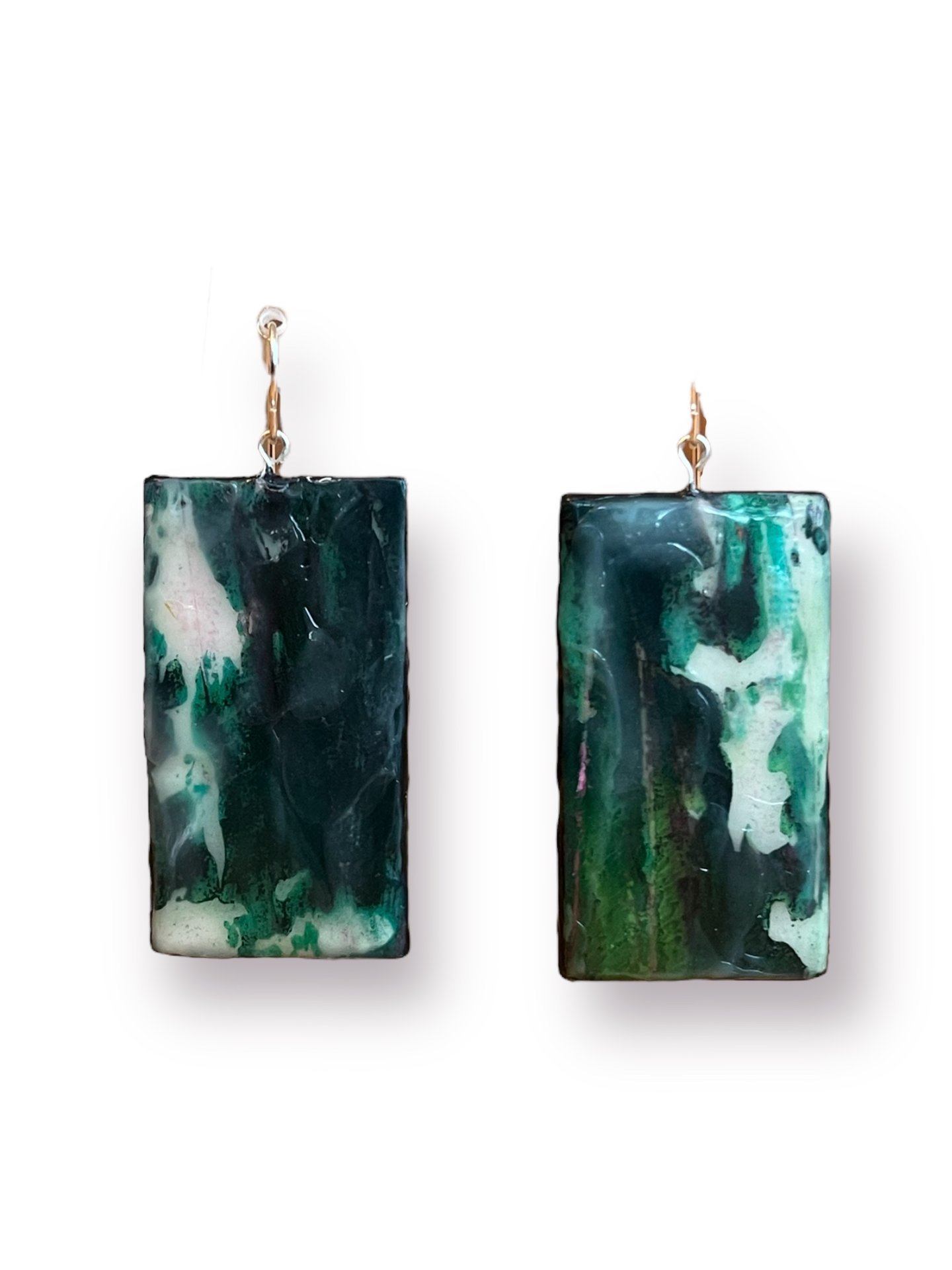 Green Abstract Encaustic Earrings