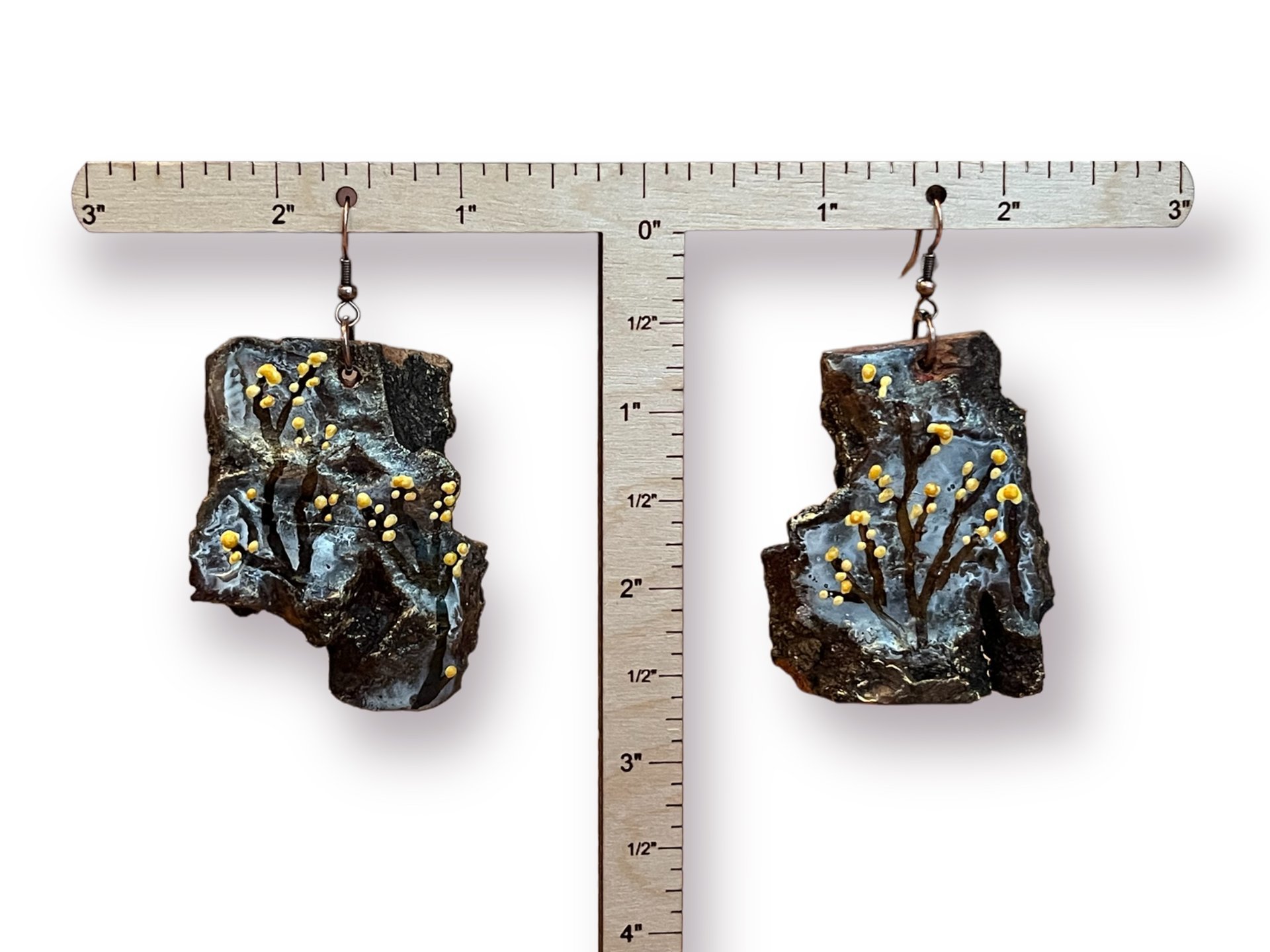 Vining Yellow Abstract Flower Encaustic Earrings