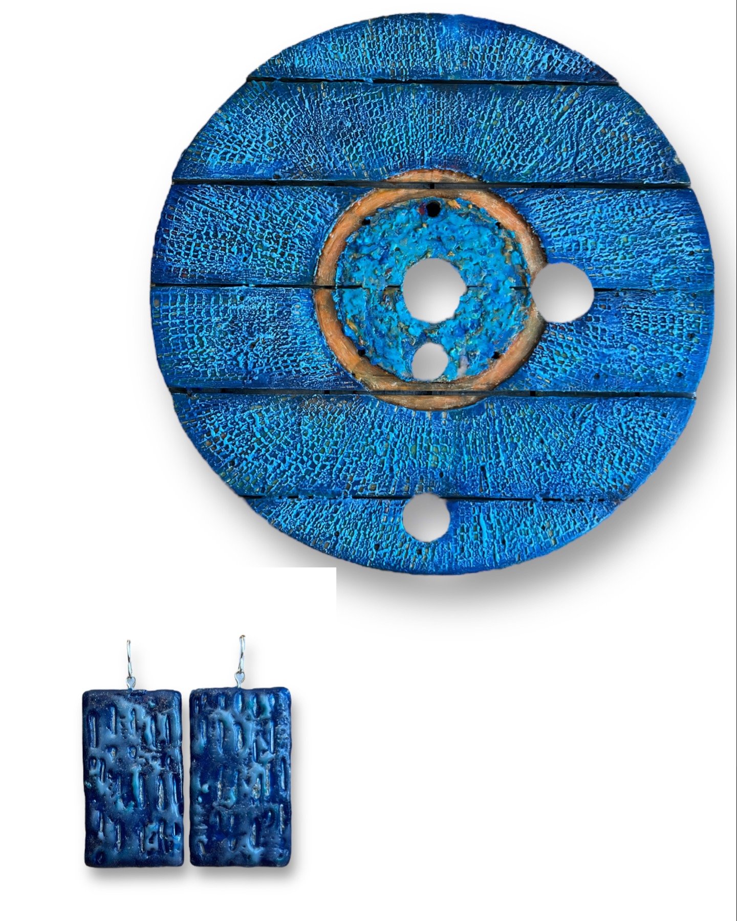 Blue Textured Abstract Encaustic Earrings