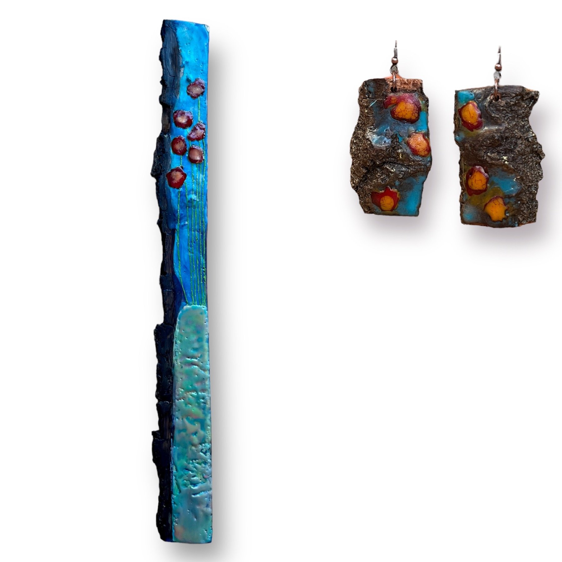 Six abstract Flowers Encaustic Earrings